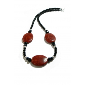 Red Pressed Sponge Coral and Onyx Necklace